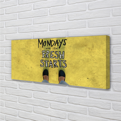 Pintura em tela Inscrição de fundo amarelo com pernas