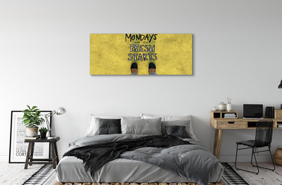 Pintura em tela Inscrição de fundo amarelo com pernas