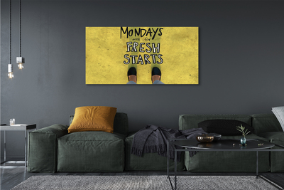 Pintura em tela Inscrição de fundo amarelo com pernas