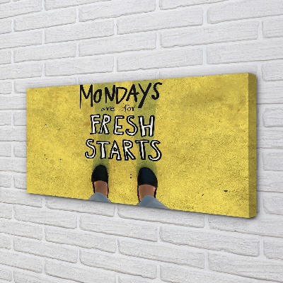 Pintura em tela Inscrição de fundo amarelo com pernas