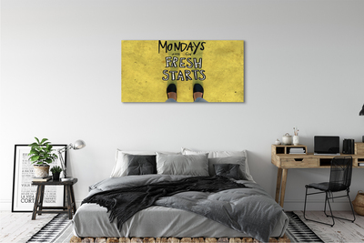 Pintura em tela Inscrição de fundo amarelo com pernas