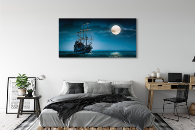 Quadro em tela Mar, navio, cidade, lua