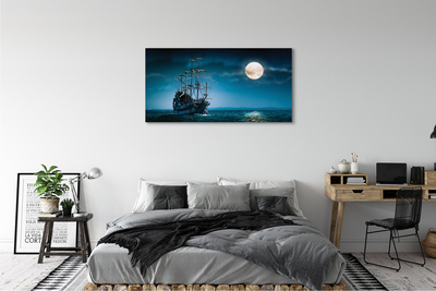 Quadro em tela Mar, navio, cidade, lua