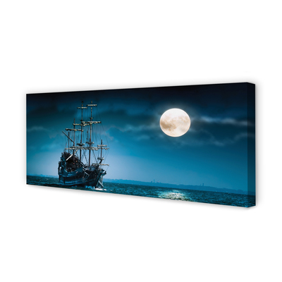 Quadro em tela Mar, navio, cidade, lua