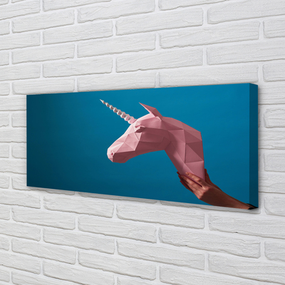 Quadro em tela Unicórnio de origami rosa