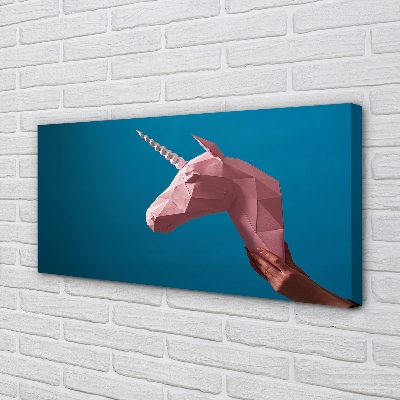 Quadro em tela Unicórnio de origami rosa