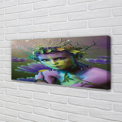 Pintura em tela Mulher elfa flores