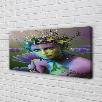 Pintura em tela Mulher elfa flores