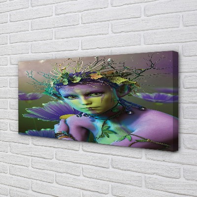 Pintura em tela Mulher elfa flores