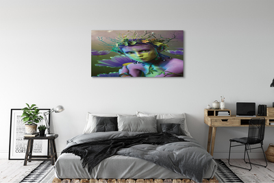 Pintura em tela Mulher elfa flores