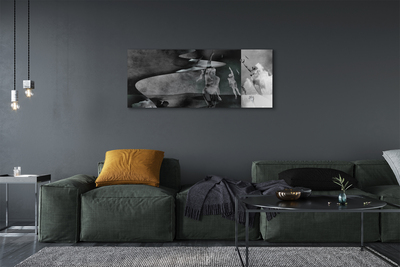 Quadro em tela Pessoas do céu preto e branco