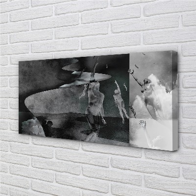 Quadro em tela Pessoas do céu preto e branco