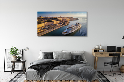 Pintura em tela Navio mar cidade céu