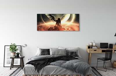 Quadro em tela Mulher com asas de meteorito na lua