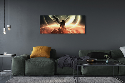 Quadro em tela Mulher com asas de meteorito na lua