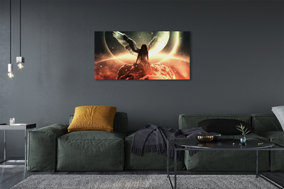 Quadro em tela Mulher com asas de meteorito na lua