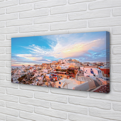 Quadro em tela Panorama do pôr do sol na cidade grega