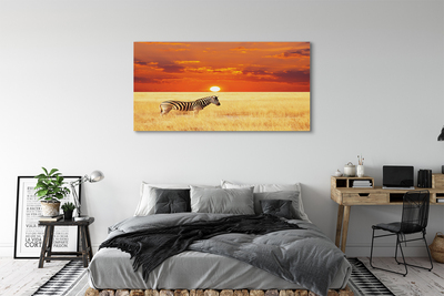 Pintura em tela Pôr do sol no campo de zebras