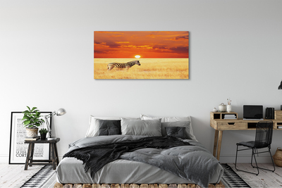 Pintura em tela Pôr do sol no campo de zebras