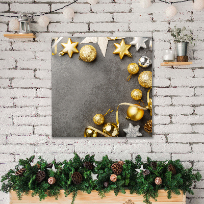 Quadro em tela Enfeites de Natal com Estrelas Douradas