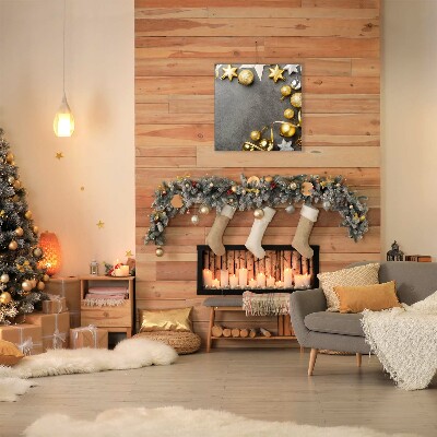 Quadro em tela Enfeites de Natal com Estrelas Douradas