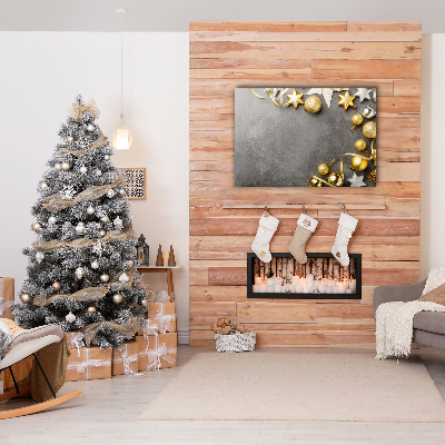Quadro em tela Enfeites de Natal com Estrelas Douradas