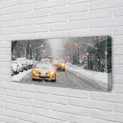 Quadro em tela Carros de inverno, cidade de neve