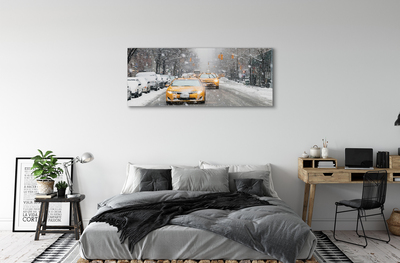 Quadro em tela Carros de inverno, cidade de neve