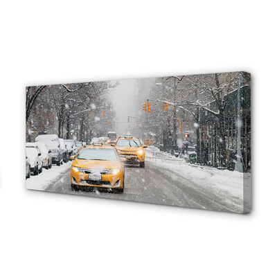 Quadro em tela Carros de inverno, cidade de neve