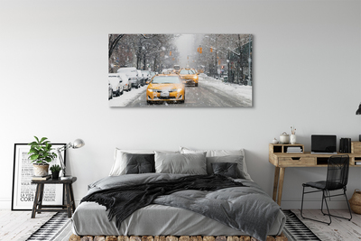 Quadro em tela Carros de inverno, cidade de neve