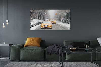 Quadro em tela Carros de inverno, cidade de neve