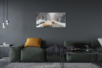 Quadro em tela Carros de inverno, cidade de neve