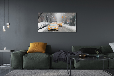Quadro em tela Carros de inverno, cidade de neve