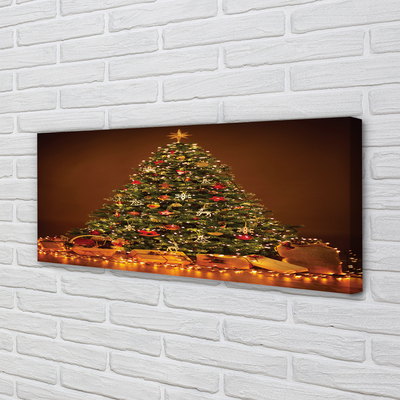 Pintura em tela Presentes de árvore de Natal, luzes e decorações