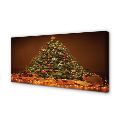 Pintura em tela Presentes de árvore de Natal, luzes e decorações