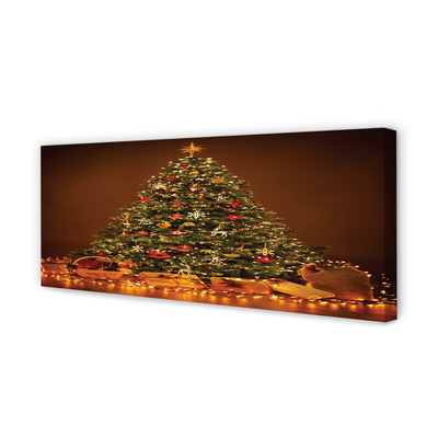 Pintura em tela Presentes de árvore de Natal, luzes e decorações