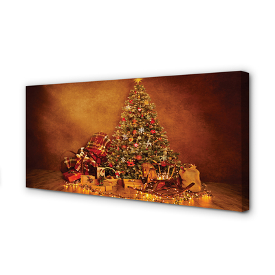 Quadro em tela Presentes de árvore de Natal, luzes e decorações