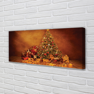Quadro em tela Presentes de árvore de Natal, luzes e decorações