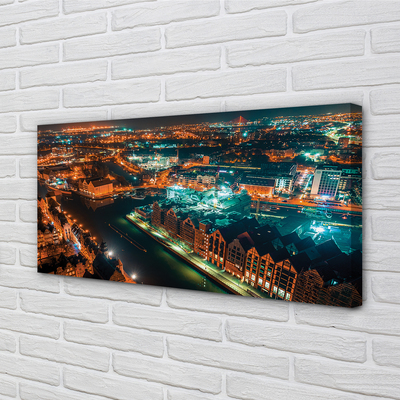 Quadro em tela Panorama noturno do Rio Gdansk