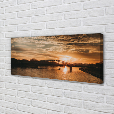 Pintura em tela Ponte de Cracóvia, pôr do sol no rio