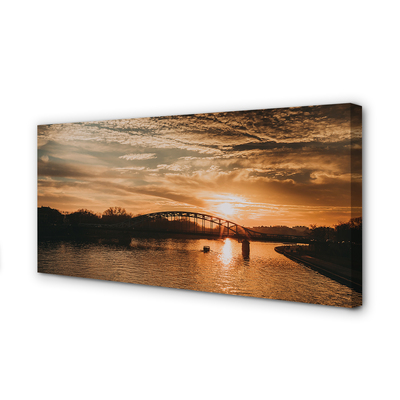 Pintura em tela Ponte de Cracóvia, pôr do sol no rio