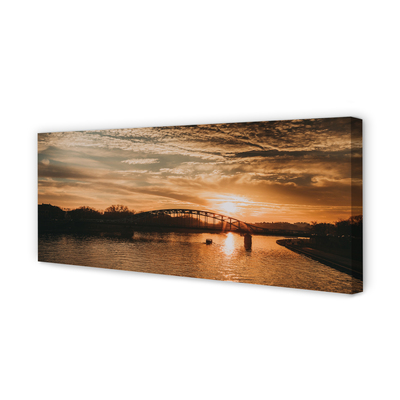 Pintura em tela Ponte de Cracóvia, pôr do sol no rio