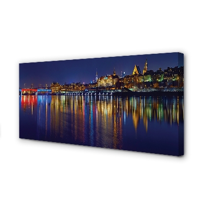 Quadro em tela Ponte do Rio Varsóvia, cidade noturna