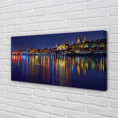 Quadro em tela Ponte do Rio Varsóvia, cidade noturna