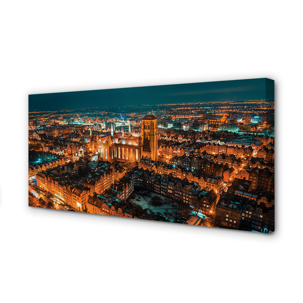 Quadro em tela Igreja noturna panorâmica de Gdansk