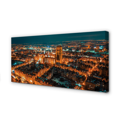 Quadro em tela Igreja noturna panorâmica de Gdansk