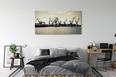 Pintura em tela Estaleiro de Gdansk Cranes River