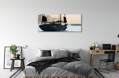 Quadro em tela Navio mar cidade céu