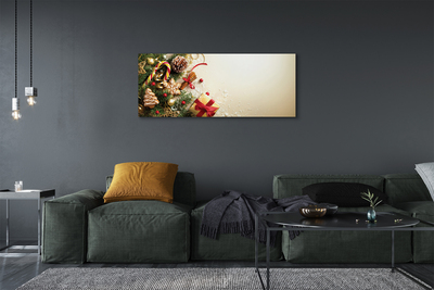 Quadro em tela Galhos, presentes, pinhas, pão de gengibre