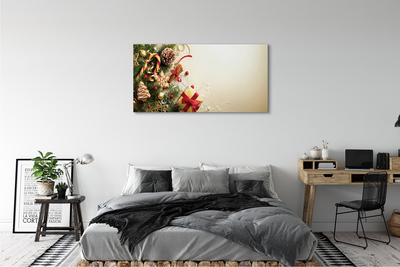 Quadro em tela Galhos, presentes, pinhas, pão de gengibre